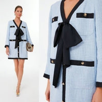 Pomander Place | NEW Coco Tweed Retro Bow Mini Dress in Light Blue Size XL