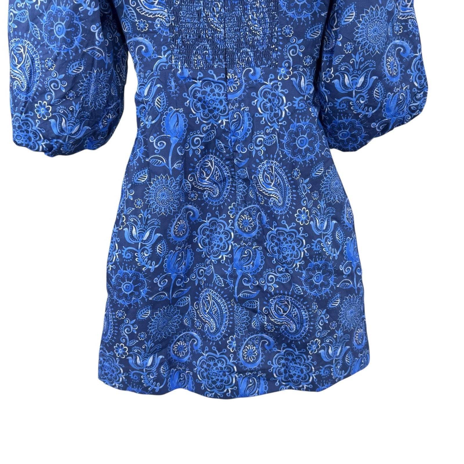Hyacinth House NEW Blue Mod Paisley Bianca Puff Sleeve Mini Dress Size XXS