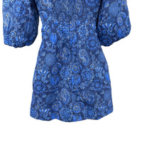 Hyacinth House NEW Blue Mod Paisley Bianca Puff Sleeve Mini Dress Size XXS