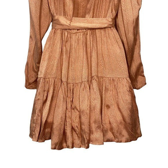 REVOLVE Lovers + Friends Corinne Satin Long Sleeve Mini Dress Tan Size XXS
