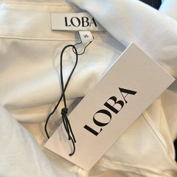 LOBA NEW Augstina Cropped Bow Preppy Button Up in Black and White Size XL