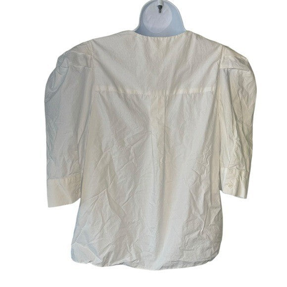 Hyacinth House NEW White V-Neck Puff Sleeve Kit Button Up Blouse Top Size Medium