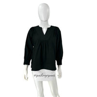Pomander Place | NEW Black Koa Long Sleeve Notched Neckline Blouse Size Small