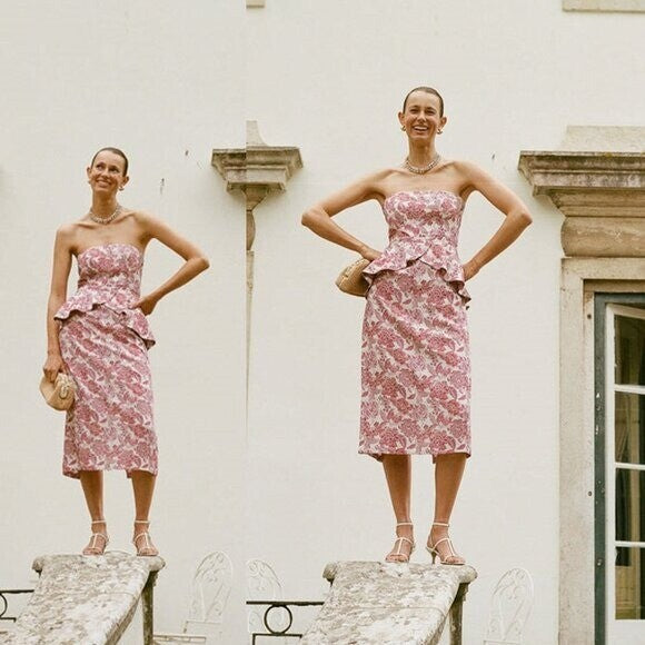 Hyacinth House NEW Rosewood Floral Roxanne Strapless Formal Midi Dress Size XL