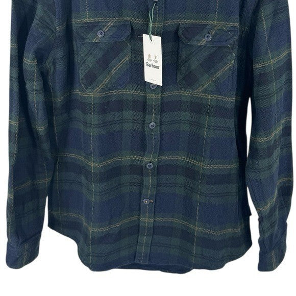 Barbour NEW Mens Snowcap Tailored Button Down Flannel Shirt Blue Green Size L