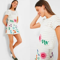 Tuckernuck Love the Label NEW Leighton Crochet Matching Set Ivory Floral Size S