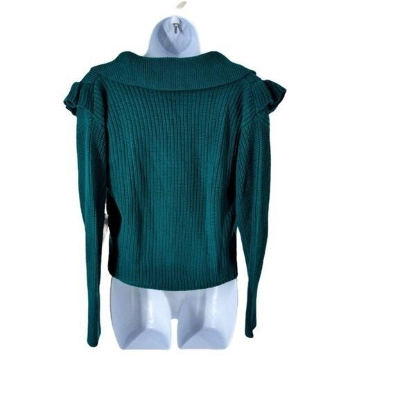 Tuckernuck NEW Hyacinth House Teal Ruffle Casey Collared V-Neck Sweater Size M