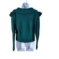 Tuckernuck NEW Hyacinth House Teal Ruffle Casey Collared V-Neck Sweater Size M