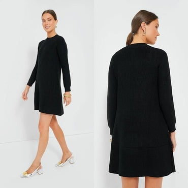 Pomander Place NEW Black Ainsley Long Sleeve Ribbed Knit Sweater Dress Size XS