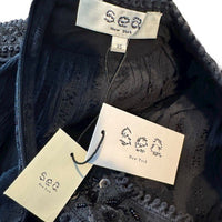 Sea New York NEW Charlotte Black Embellished Long Sleeve V Neck Top Size XS