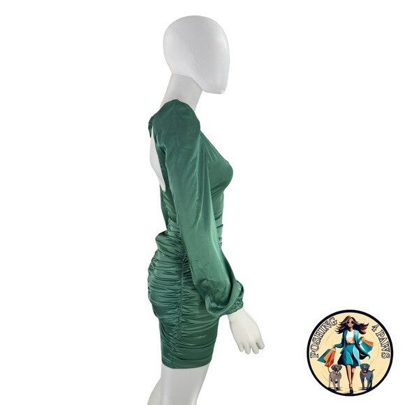 More to Come NEW Green Blaire Long Sleeve Satin Party Mini Dress Size XXS