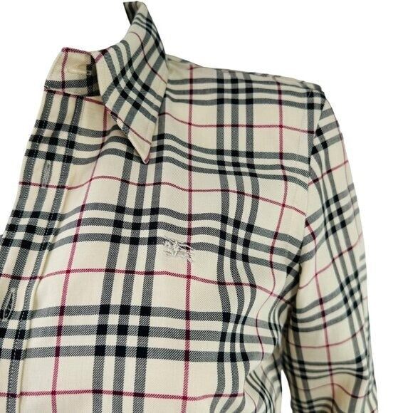 Burberry London NEW Womens Nova Check Fitted Collared Button Down Shirt Size XS