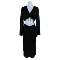 Petal & Pup NEW Sienna Satin Formal Black Midi Dress Matching Set Size L