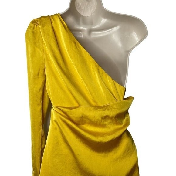 Lovers + Friends NEW Ana One Shoulder Satin Party Mini Dress in Yellow Size XXS