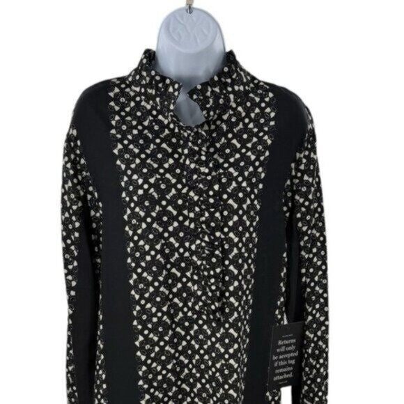 Tuckernuck NEW Black Geo Tate Tencel Long Sleeve Drop Waist Mini Dress Size XS