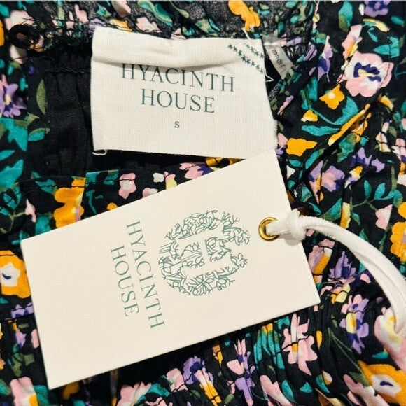 Hyacinth House | NEW Black Multi Floral Smocked Samantha Midi Dress Size S