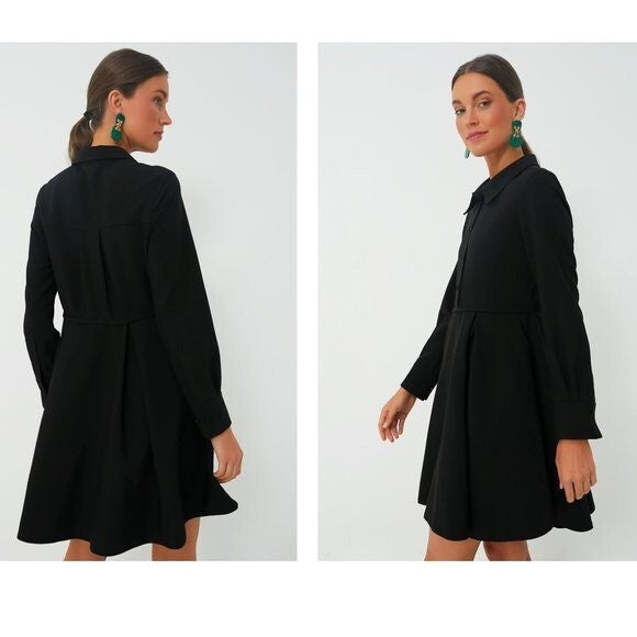 Pomander Place | NEW Black Annalise Long Sleeve Pleated Mini Dress Size S