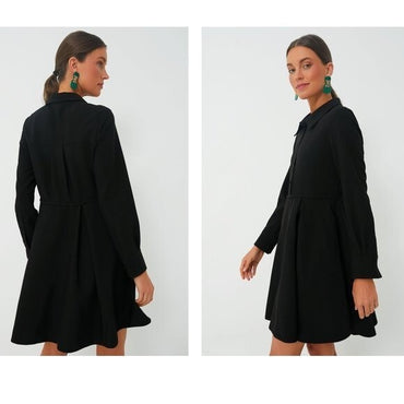 Pomander Place | NEW Black Annalise Long Sleeve Pleated Mini Dress Size S