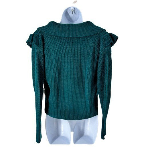 Tuckernuck NEW Hyacinth House Teal Ruffle Casey Collared V-Neck Sweater Size XS