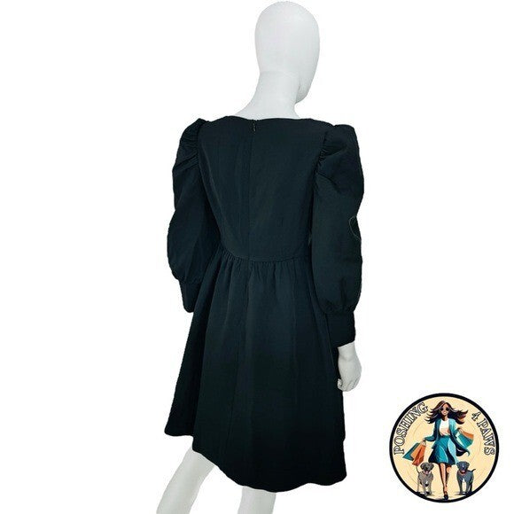 Pomander Place NEW Black Andie Puff Long Sleeve Square Neck Mini Dress Size XS
