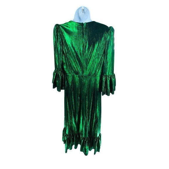 Pomander Place | NEW Emerald Crinkle Lurex Lillith Maxi Dress Size M
