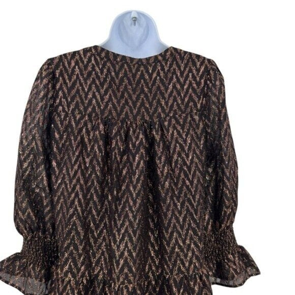 Pomander Place NEW Metallic Ikat Kenzo Long Sleeve Relaxed Fit Mini Dress Size L
