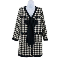 Pomander Place | NEW Coco Tweed Houndstooth Bow Mini Dress Black White Size XXL
