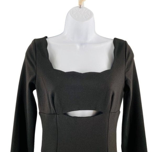 Petal & Pup x Storia NEW Eva Scalloped Black Long Sleeve Mini Dress Size M