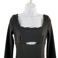 Petal & Pup x Storia NEW Eva Scalloped Black Long Sleeve Mini Dress Size M