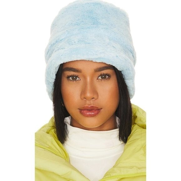 Gladys Tamez Millinery NEW Faux Fur Y2K Bucket Hat in Baby Blue One Size