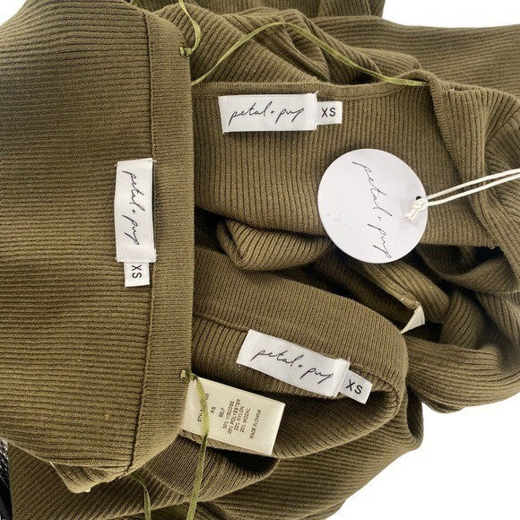 Petal & Pup NEW Luna Knitted Matching 3 Piece Set Midi Dress Olive Green Size XS