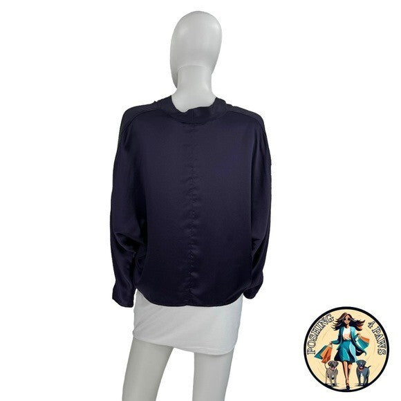 The Sei 100% Silk Long Sleeve Tie Satin Front Blouse in Fig Purple Size 10