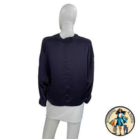 The Sei 100% Silk Long Sleeve Tie Satin Front Blouse in Fig Purple Size 10