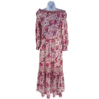 LoveShackFancy NEW Pink Indigo Silk Off the Shoulder Floral Maxi Dress Size S