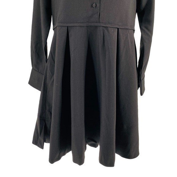 Pomander Place | NEW Black Annalise Long Sleeve Pleated Mini Dress Size S