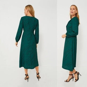 Tuckernuck NEW Pine Twombly Draped Macie Long Sleeve Formal Midi Dress Size S