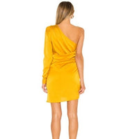 Lovers + Friends NEW Ana One Shoulder Satin Party Mini Dress in Yellow Size XXS