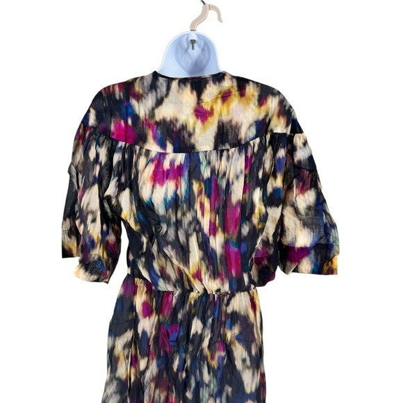 Isabel Marant Etoile NEW Maggy Black Watercolor Button Down Midi Dress Size S