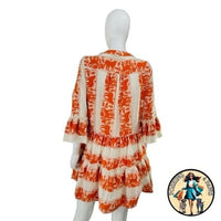 Tuckernuck NEW Kasia Ecru Clio Ruffle Mini Dress in Orange and Ivory Size XS