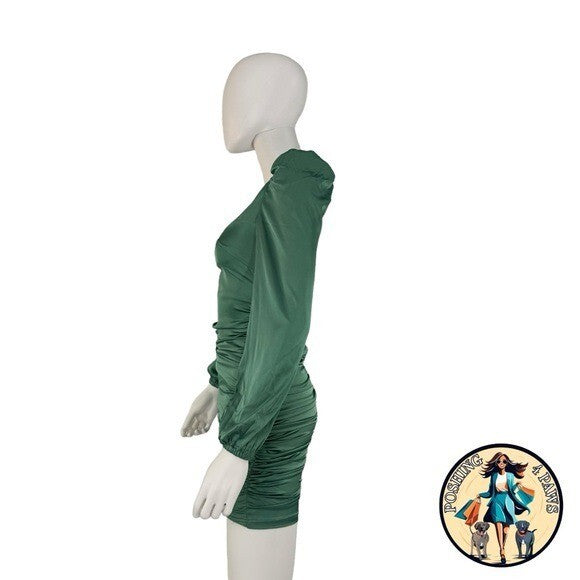 More to Come NEW Green Blaire Long Sleeve Satin Party Mini Dress Size XXS