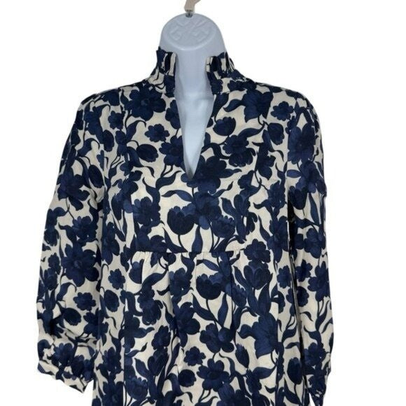 Tuckernuck NEW Blue Poppy Palmerston Drop Waist Long Sleeve Mini Dress Size L