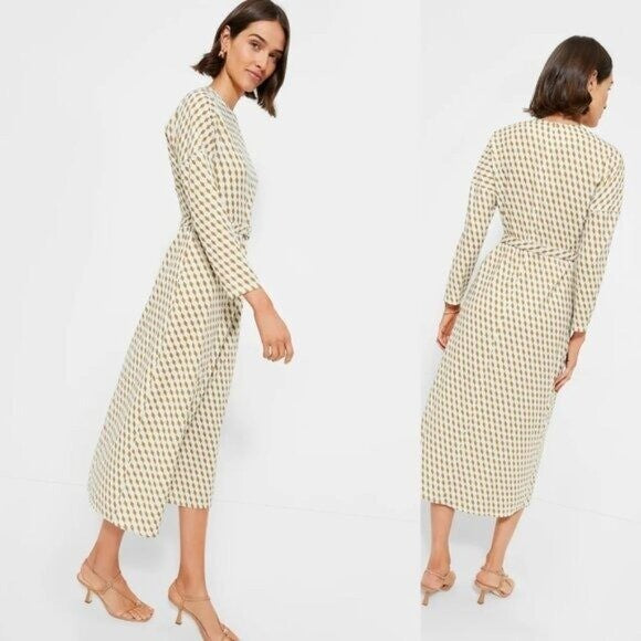 Tuckernuck NEW Tan Ocean Spray Geo Bex Long Sleeve Belted Midi Dress Size XS