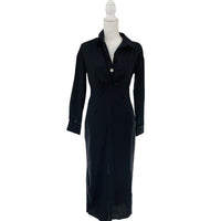 Petal & Pup NEW Monrow Black Preppy Long Sleeve Linen Midi Shirt Dress Size 4