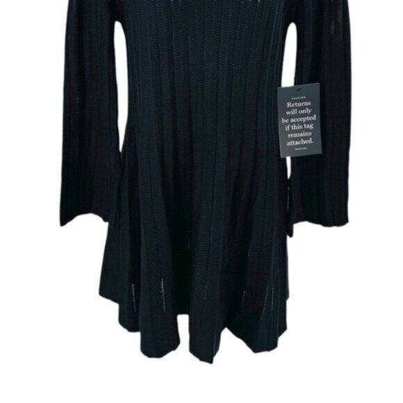Pomander Place NEW Black Adi Long Belle Sleeve Ribbed Knit Mini Dress Size M