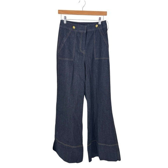 Tuckernuck x India Hicks NEW Dark Denim Palladium Wide Flare Leg Jeans Size 4