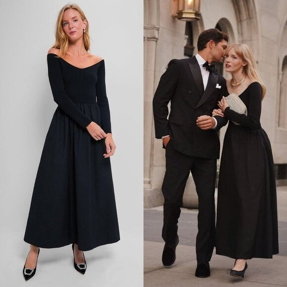 Tuckernuck | NEW Black Clea Off-the-shoulder Stretch-knit Maxi Dress Size XS