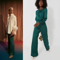 Tuckernuck NEW Rainforest Green Erin Satin Wide Leg Trouser High Rise Pants S