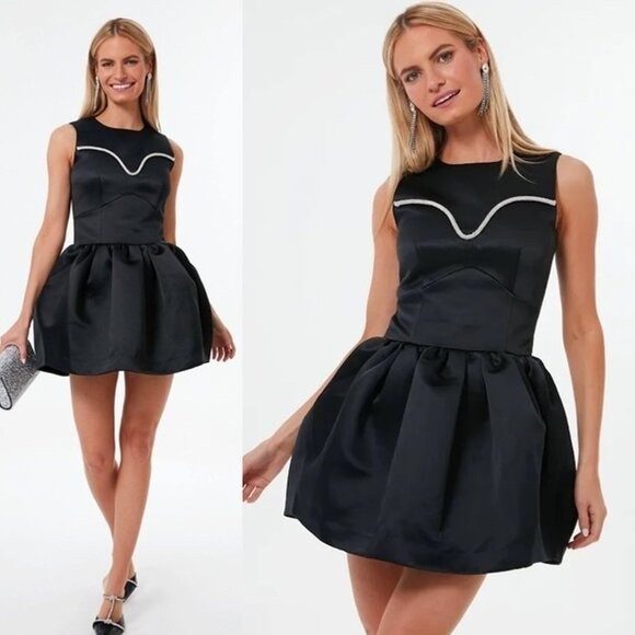 Tanya Taylor Black Noaki Embellished Sleeveless Drop Waist Mini Dress Size 0