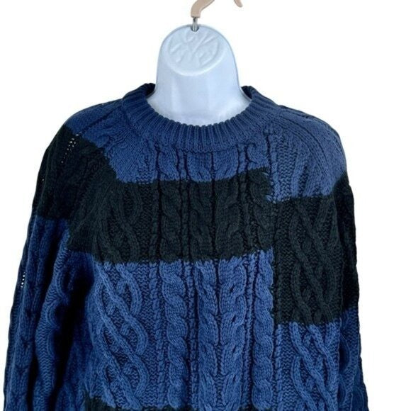 Tuckernuck NEW Navy Patchwork Cable Knit Relaxed Fit Pullover Sweater Size M