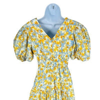 Hyacinth House NEW Blue and Orange Floral Puff Sleeve Pauline Midi Dress XXS